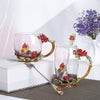 Laden Sie das Bild in den Galerie-Viewer, Handgemachte 3D Emaille Blumen Glas Kaffeetasse mit Löffel