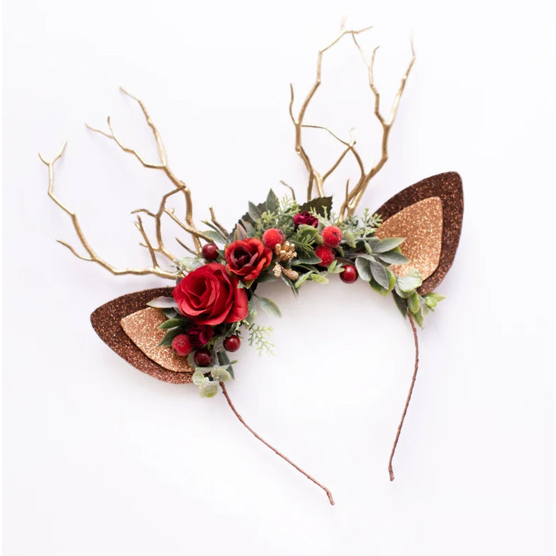 Weihnachtsstirnband in Rentierform mit Kunstblumen